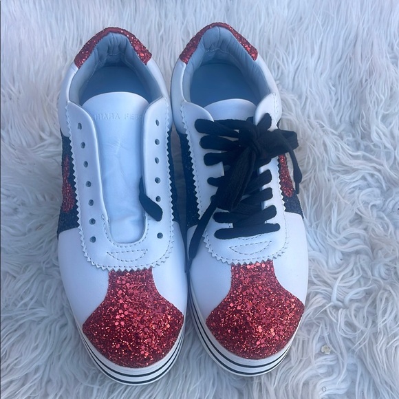 Red Glitter Sneakers with Black Laces. Chiara Ferragni. Size 36 - Picture 2 of 10